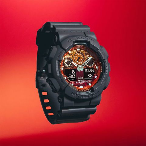 CASIO 卡西歐 G-SHOCK 熾熱火焰系列 雙顯手錶 GA-100FL-8A