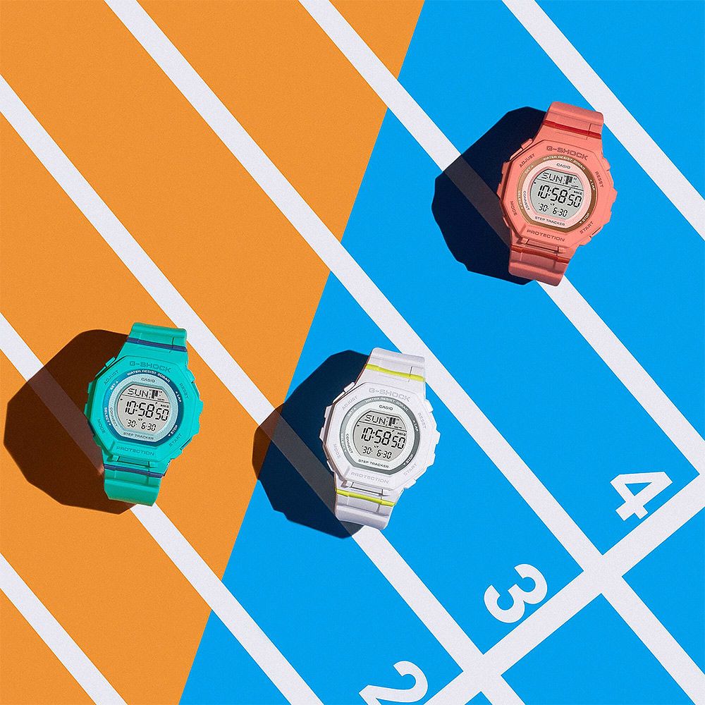 CASIO 卡西歐 G-SHOCK 計步藍芽手錶 清爽色彩女錶-珊瑚橙 GMD-B300SC-4
