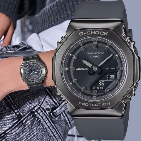 CASIO 卡西歐 G-SHOCK 個性時尚 八角金屬錶殼 雙顯手錶-個性黑 GM-S2110B-8A