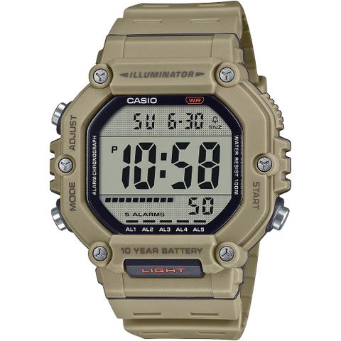 CASIO 卡西歐 大屏幕顯示 10年電力手錶-卡其 AE-1600H-5AV