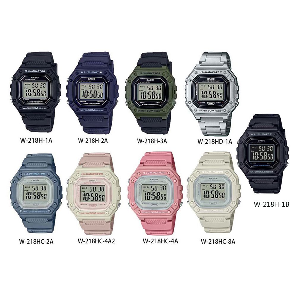 CASIO 卡西歐 W-218H- 彩色方塊系列 數位運動電子錶