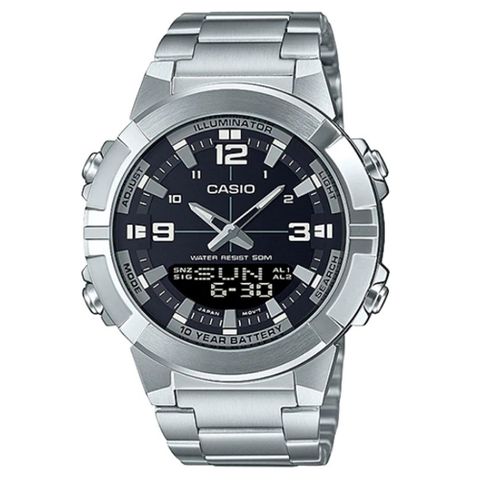 CASIO 卡西歐 AMW-870D-1A 時尚黑 雙時區顯示 不鏽鋼款