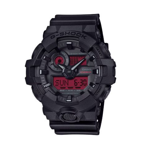 【CASIO 卡西歐】G-SHOCK 黑紅系列 熾熱激情 電子錶款_GA-700BBR-1A_53.4mm