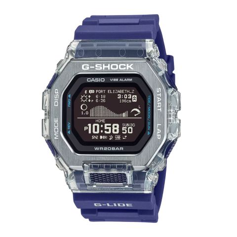 【CASIO 卡西歐】G-SHOCK 藍牙 衝浪運動 海洋水藍 雙重材質錶圈 運動系列_GBX-100S-2_46mm