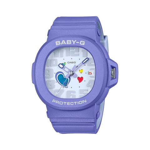 【CASIO 卡西歐】BABY-G 迷人魅力 繽紛俏皮 突顯愛心錶款 紫_BGA-10-6A_42.1mm