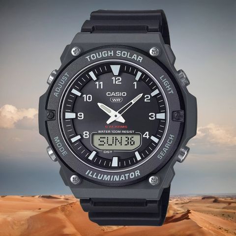 CASIO 卡西歐 學生錶 太陽能雙顯電子錶-黑色(AQ-S820W-1AV)
