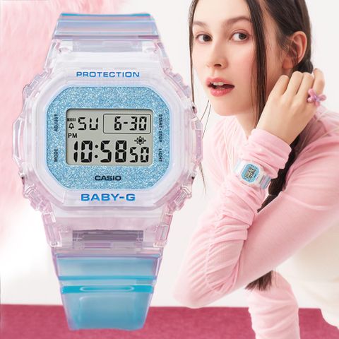CASIO 卡西歐 BABY-G 輕奢閃亮錶盤 半透明 電子錶 BGD-565GC-2