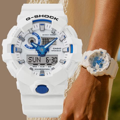 CASIO 卡西歐 G-SHOCK 夏日海洋磷光 藍白配色雙顯電子錶 手錶 學生錶(GA-700HDS-7A)