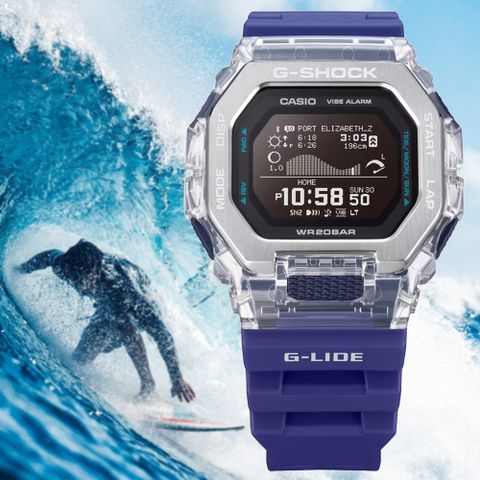 CASIO 卡西歐 G-SHOCK 衝浪 潮汐 藍芽連結 多功能 電子錶 GBX-100S-2