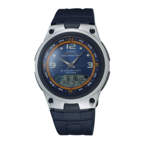 CASIO 時尚科技狩獵雙顯橡膠腕錶-銀藍