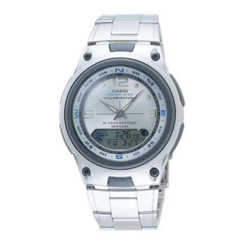 CASIO 時尚科技狩獵雙顯鋼帶腕錶-銀白