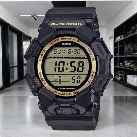 CASIO 卡西歐 G-SHOCK 經典黑金 10年電力大螢幕電子錶 手錶 學生錶(GD-010GB-1A9)