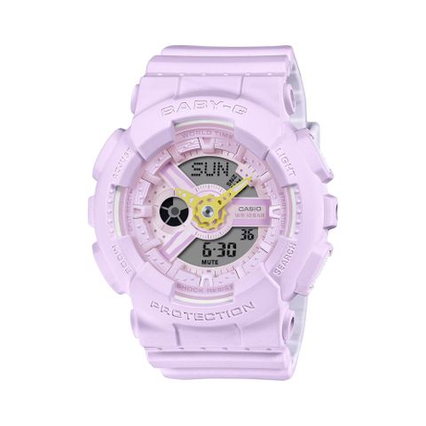 【CASIO 卡西歐】BABY-G 柔和色彩 俏皮可愛 雙顯錶款 紫_BA-110AH-6A_43.4mm