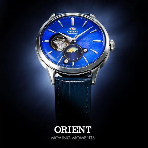 時尚品牌▼原廠公司貨ORIENT 東方錶 Sun &amp; Moon 小鏤空日月相機械錶-41.5mm RA-AS0103A