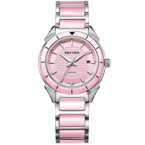 RHYTHM日本麗聲 都會陶瓷手錶-粉色/37mm F1207T03