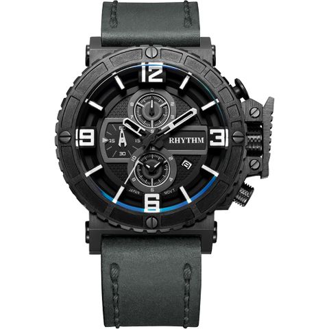 RHYTHM日本麗聲 運動系列大錶徑計時手錶-黑x灰/46mm I1401I03