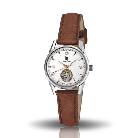 【lip】Himalaya時尚精緻真皮鏤空機械腕錶-深棕款/671605/台灣總代理公司貨享兩年保固