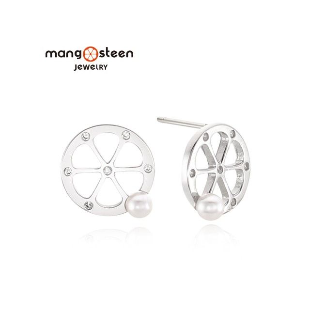 MANGO 【 steen】Earrings韓國閃耀女神時尚極光S925純銀鏤空款耳環-珍珠銀/MJ0003S-EWW/台灣總代理公司貨