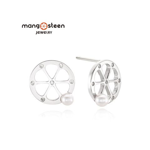 MANGO 【 steen】Earrings韓國閃耀女神時尚極光S925純銀鏤空款耳環-珍珠銀/MJ0003S-EWW/台灣總代理公司貨