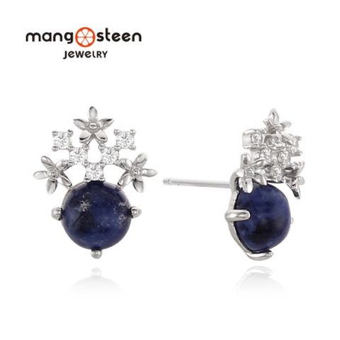 MANGO 【 steen】Earrings韓國心心相印時尚S925極光純銀天然石水鑽款耳環-莓果藍/MJ0014S-EWBL/台灣總代理公司貨