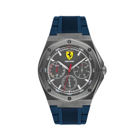 【Ferrari 法拉利】ASPIRE三環日曆競速賽車鋼帶腕錶-鐵灰藍/FA0830604/台灣總代理公司貨享兩年保固