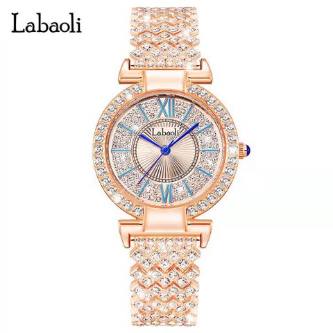 Labaoli 奧地利精品娜寶麗 LA170 璀璨絢麗滿面晶鑽名媛腕錶 - 玫色