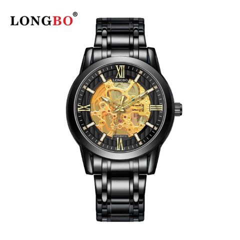 美國時尚品牌LB機械錶 83209 鏤空設計簡約大方男士機械鋼帶錶 - 黑色