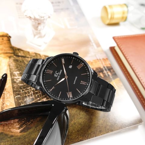 EROS CERES / GQ34323BK-BKG / 簡約時尚 羅馬刻度 日期 不鏽鋼手錶 鍍黑 43mm