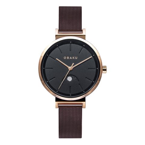 OBAKU 獨特浪漫星月腕錶-玫瑰金x咖啡