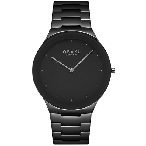 OBAKU 北歐極簡風紳士時尚腕錶-黑
