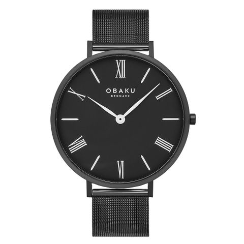 OBAKU 羅馬時刻紳士米蘭時尚腕錶-全黑