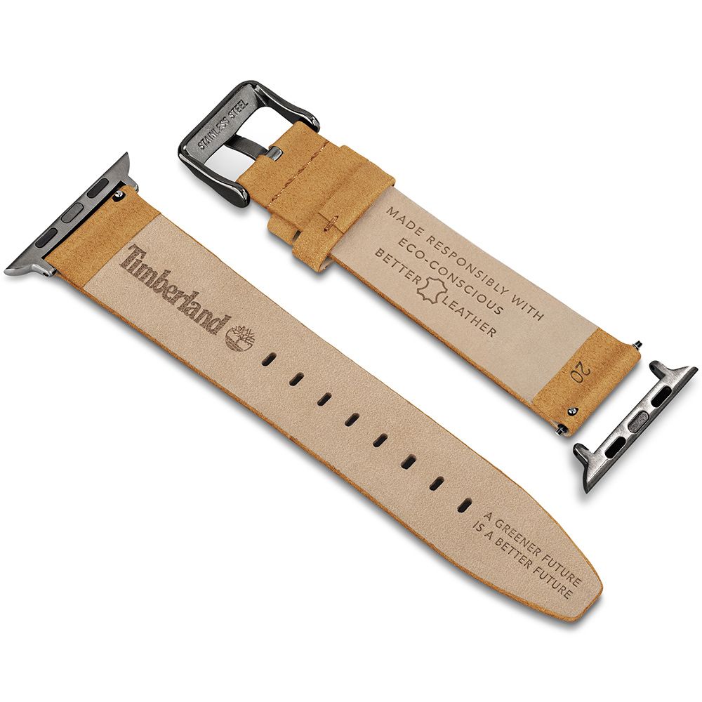 STAINLSS STEELEMADE RESPONSIBLY WITHECO-CONSCIOUSBETTER LEATHERTimberland20A GREENER FUTURE A BETTER FUTURE