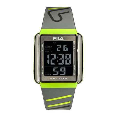 Fila 【 斐樂】簡約方形電子錶-螢光綠x灰/38-325-005/台灣總代理公司貨享兩年保固