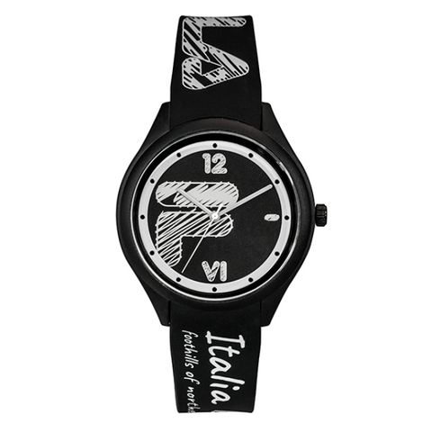 【FILA 斐樂】塗鴉風LOGO趣味造型腕錶-經典黑/38-321-302/台灣總代理公司貨享兩年保固