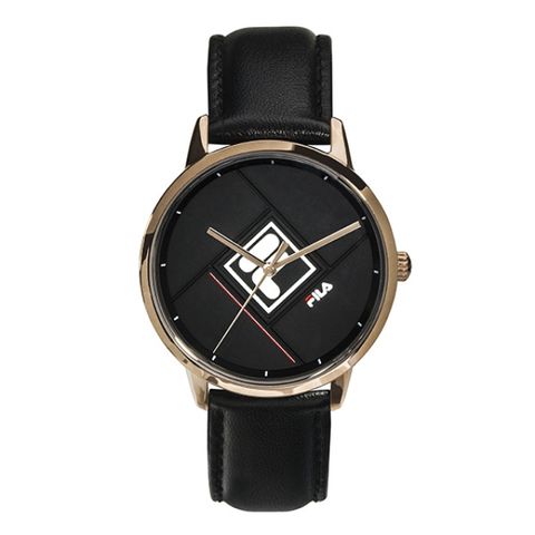【FILA 斐樂】簡約幾何線條LOGO造型手錶-個性黑/38-302-001/台灣總代理公司貨享兩年保固