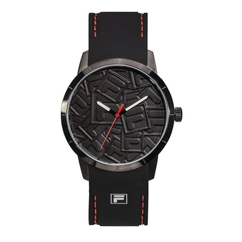 【FILA 斐樂】堆疊LOGO設計腕錶-極致黑/38-186-003/台灣總代理公司貨享半年保固