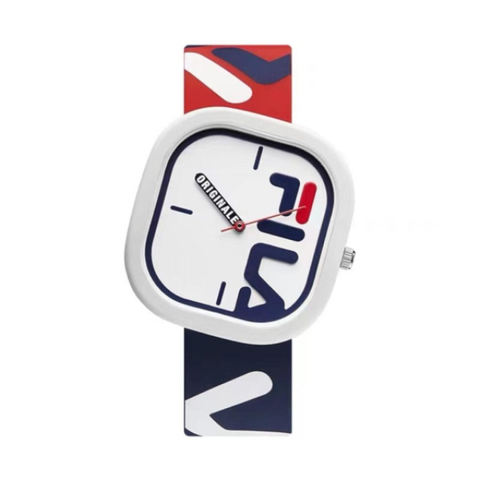 【FILA Watch】街頭時尚趣味方形撞色潮流運動腕錶-經典紅藍/38-6098-002