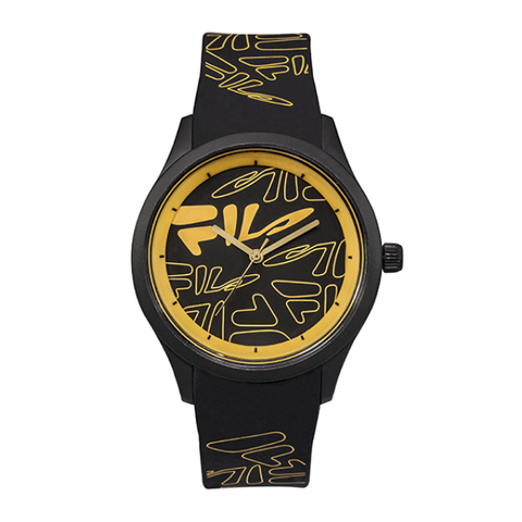 【FILA 斐樂】塗鴉風LOGO造型腕錶-亮眼黃/38-129-201/台灣總代理公司貨享半年保固