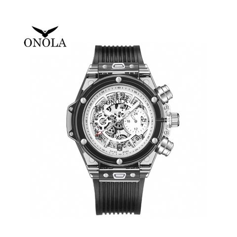 ONOLA 義大利品牌 八角鏤空白色透明運動時尚男錶-ON6812
