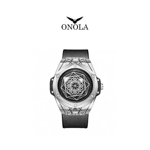 ONOLA 義大利品牌 帥氣銀黑萬花筒男士石英腕錶-ON3810