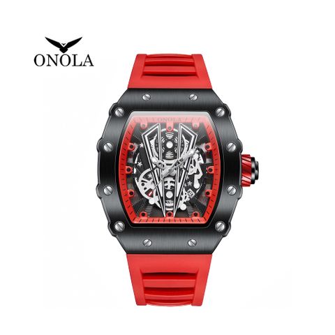 ONOLA 義大利品牌 紅黑公牛酒桶造型個性時尚男錶-ON3826