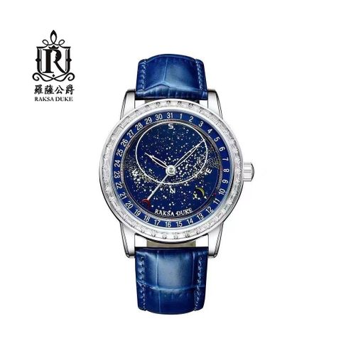 蘇格蘭皇家品牌 RAKSA DUKE羅薩公爵 物換星移自動上鍊機械藍皮帶腕錶