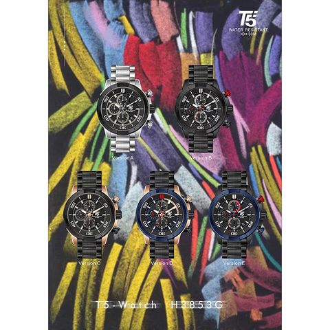 【T5】-H3853G-美國潮牌時尚流行表-IP電鍍加厚表框真三眼石英-不銹鋼表帶手錶