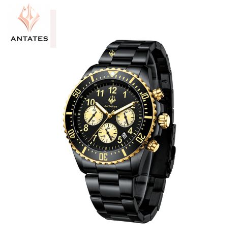 小海神-安泰特斯ANTATES 時尚特色三眼中性魅力鋼帶錶款-烏金黑