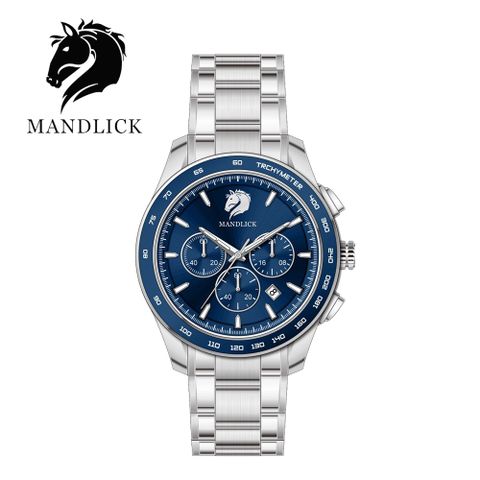 MANDLICK 曼德利克 德國品牌 永恆系列水鬼三眼精鋼帶男士腕錶-銀藍