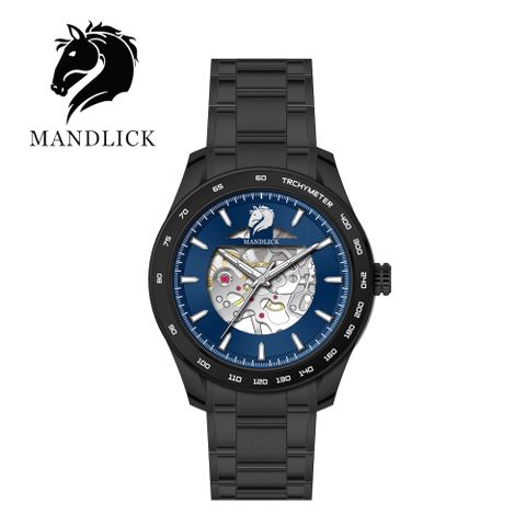 德國品牌 曼德利克MANDLICK 永恆系列水鬼簍空機械精鋼帶男士腕錶-黑藍