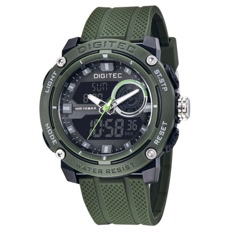 DIGITEC 數碼科技 DA-2170T 率直清楚圓屏運動雙顯電子錶-Army Green_軍綠