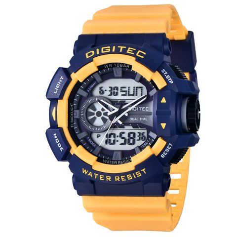 DIGITEC 數碼科技 DA-2080T 帥氣經典運動雙顯電子錶- 海軍藍黃