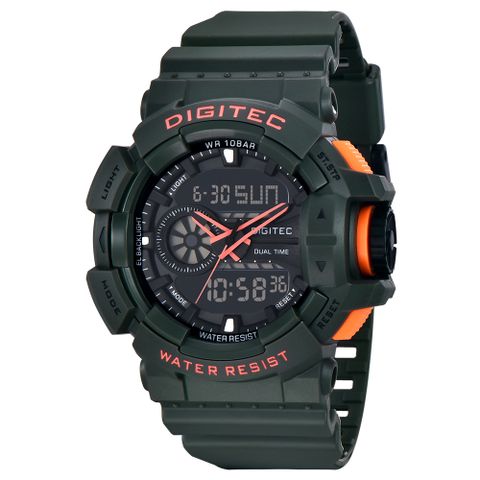 DIGITEC 數碼科技 DA-2080T 帥氣經典運動雙顯電子錶- 軍綠色