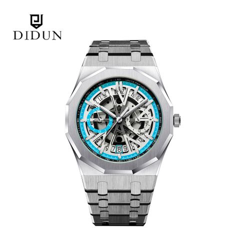 迪頓 DIDUN 英國品牌時尚精粹簍空石英鋼腕錶-海洋藍